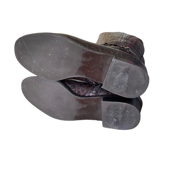 Talbots Brown Leather Croc Embossed Riding Horse Bit Boots size 8.5 - Picture 7 of 13